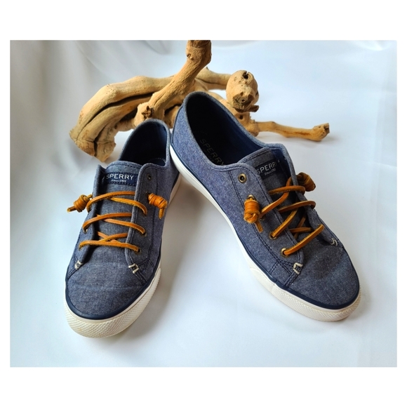 Sperry Shoes - Sperry Blue Denim Memory Foam Boat Shoe Size 9